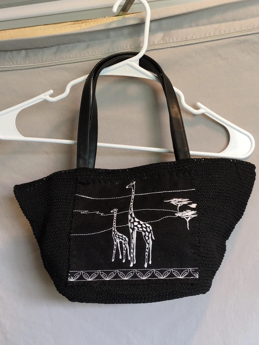 Black Giraffe Embroidered Handbag